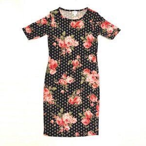 NEW NWT LuLaRoe Julia Pencil Dress Floral Black Pink Slim Fitted Knee Length